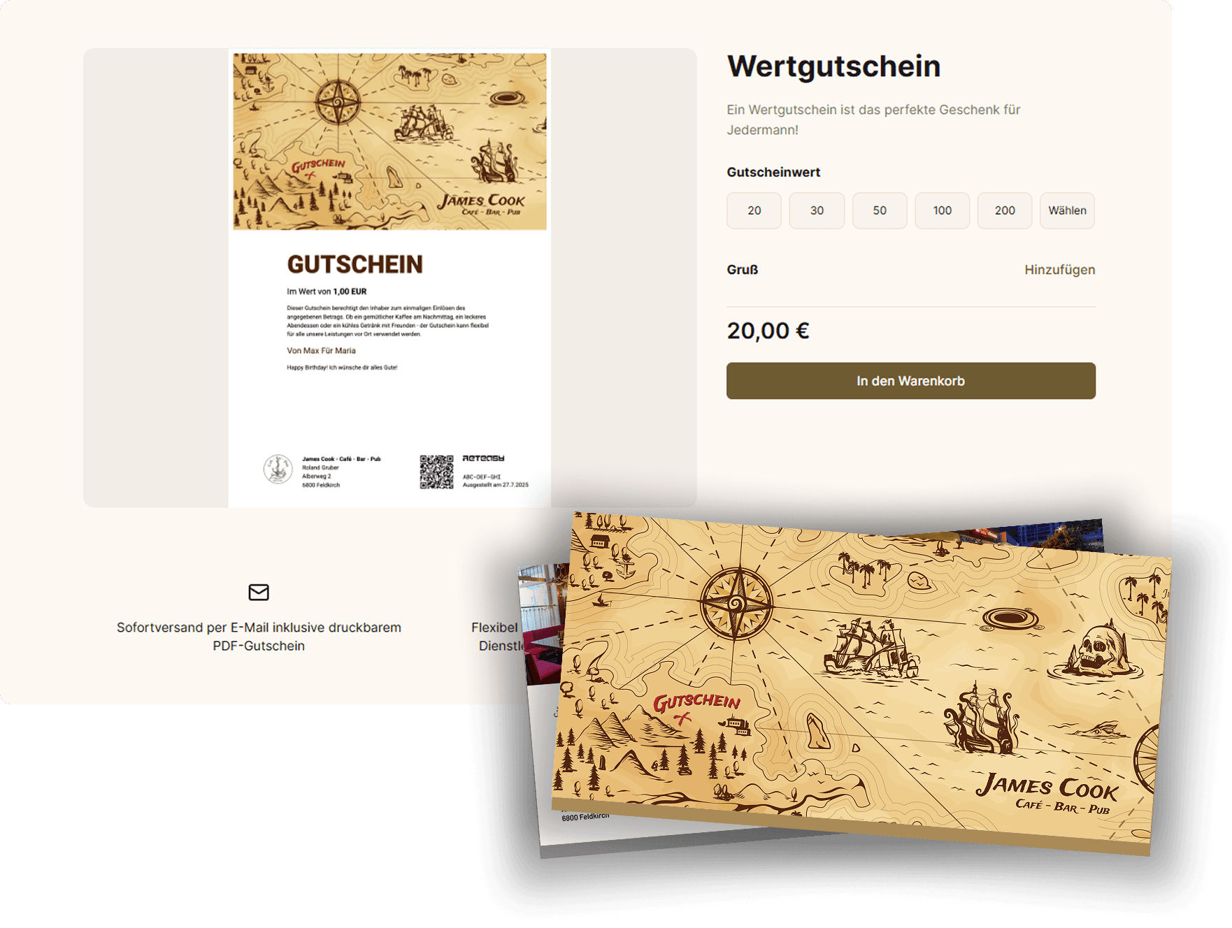 Point-of-sale Oberfläche für den Verkauf von Gutscheinen